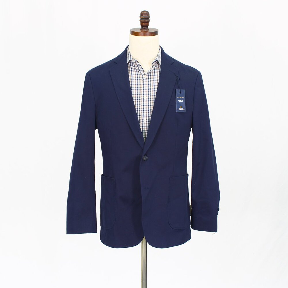 Stafford 42R Navy Blazer Sport Coat Jacket 2-Button Solid Y282